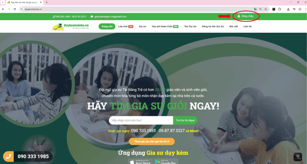 Web đăng nhập Daykemtainha.vn